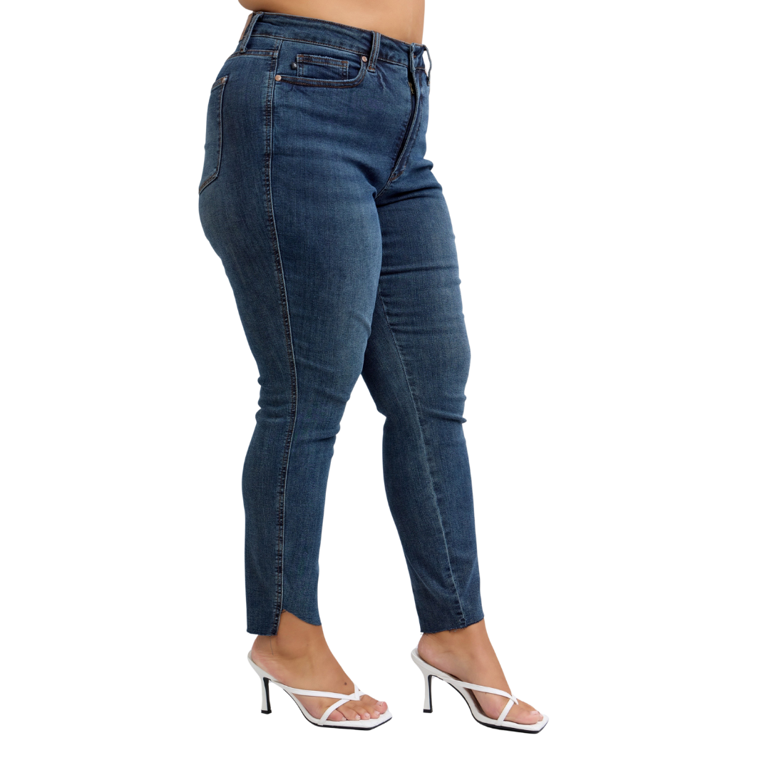 High Waisted Tummy Control Step Hem Skinny Judy Blue