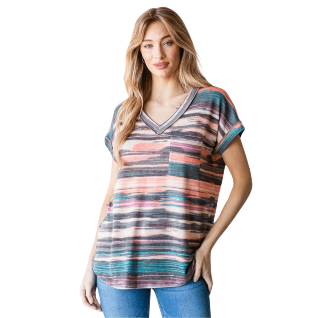 Multicolored V Neck Top By Heimish - Shamelessly Glamorous