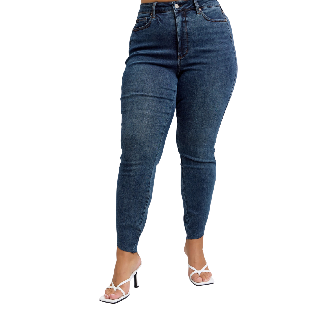 High Waisted Tummy Control Step Hem Skinny Judy Blue