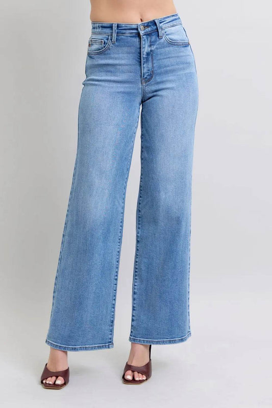 Judy Blue Wide Leg Jeans with Pockets- Plus Size - Shamelessly Glamorous