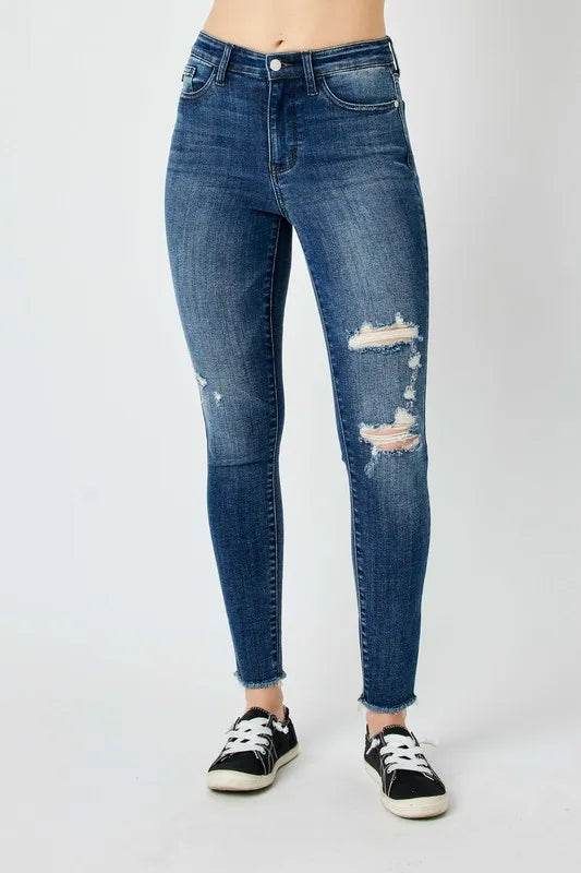 Judy Blue High Waist Distressed Skinny Jeans- Plus size - Shamelessly Glamorous