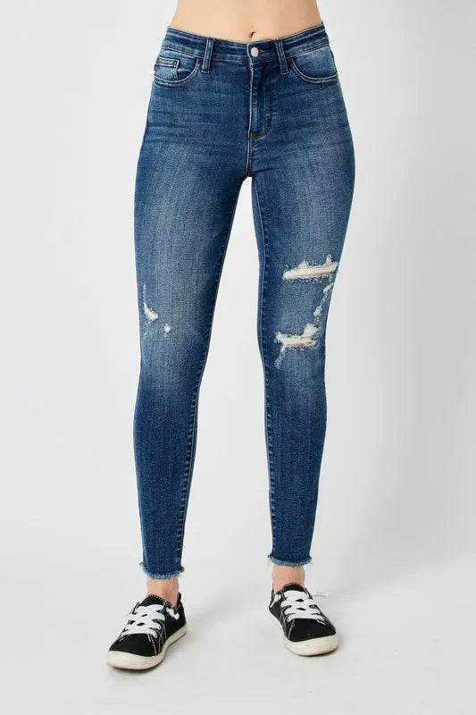 Judy Blue High Waist Distressed Skinny Jeans- Plus size - Shamelessly Glamorous